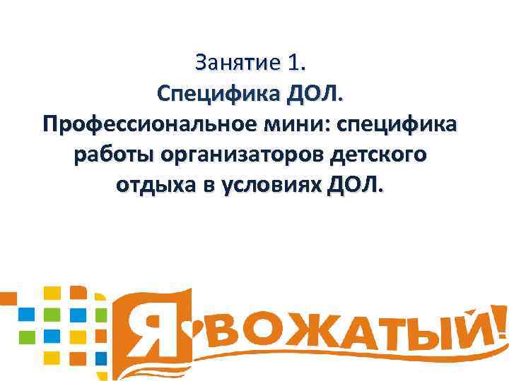   Занятие 1.   Специфика ДОЛ. Профессиональное мини: специфика  работы организаторов