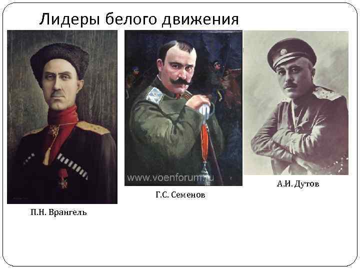 Лидеры белого движения А. И. Дутов Лидеры белого движения А. И. Дутов