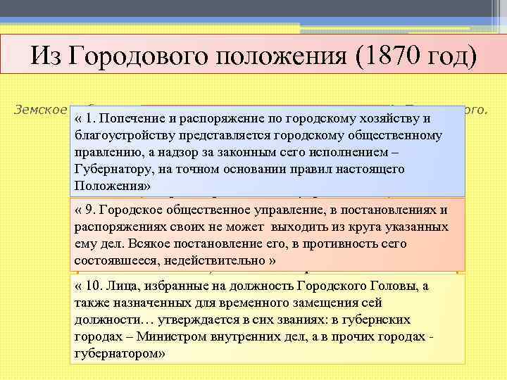  Городская реформа 1870 год  Из Городового положения (1870 год) Земское собрание в