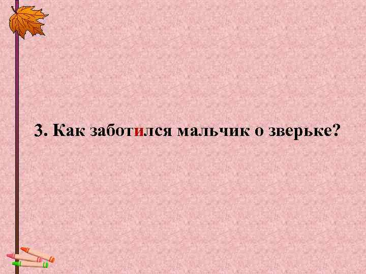 3. Как заботился мальчик о зверьке? 