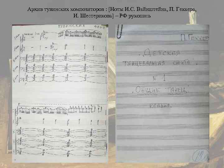 Архив тувинских композиторов : [Ноты И. С. Вайнштейна, П. Геккера,    И.