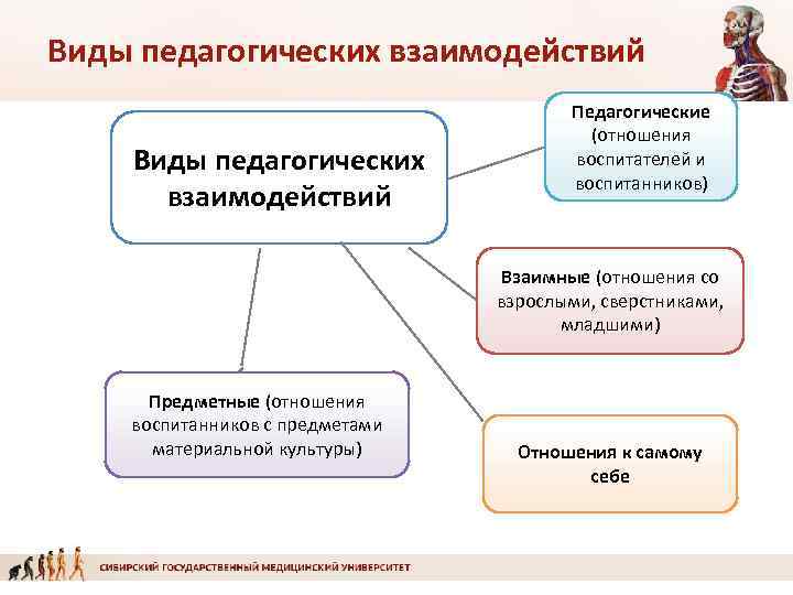 Виды педагогических взаимодействий    Педагогические     (отношения Виды педагогических