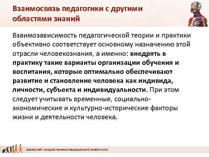 Взаимосвязь педагогики с другими областями знаний Взаимозависимость педагогической теории и практики объективно соответствует основному