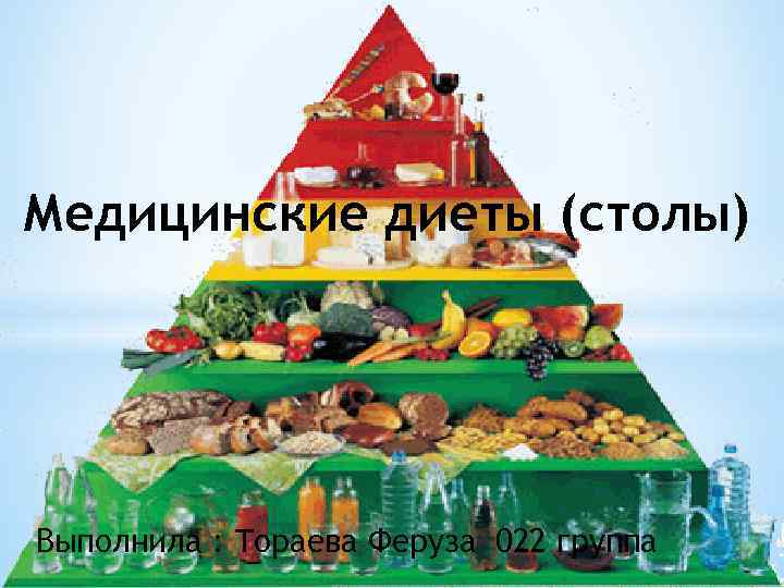Медицинские диеты (столы) Выполнила : Тораева Феруза 022 группа 