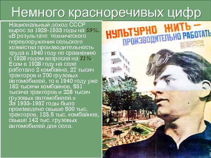   Немного красноречивых цифр Национальный доход СССР вырос за 1929 -1933 годы на