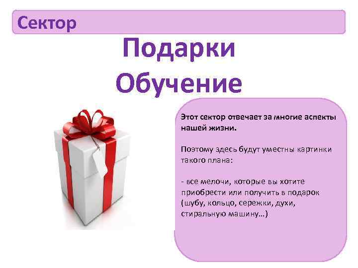 Сектор   Подарки  Обучение   Этот сектор отвечает за многие аспекты