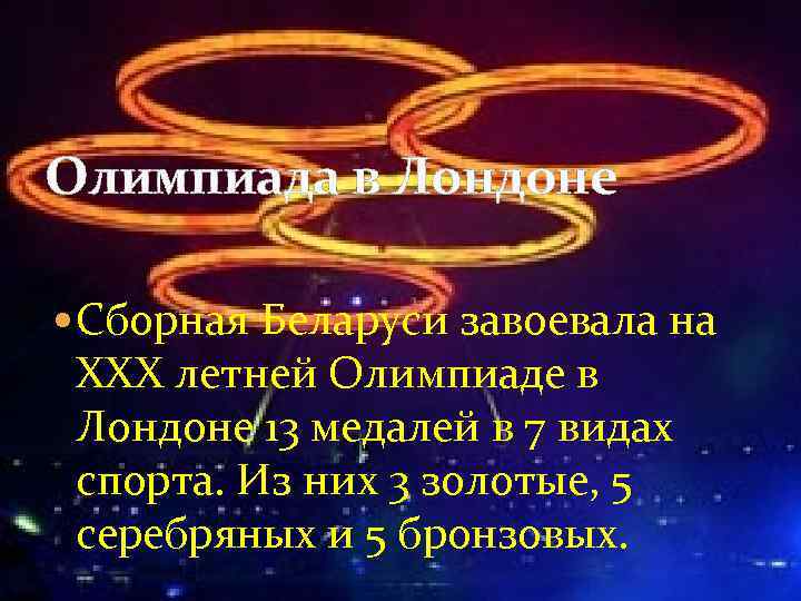 Олимпиада в Лондоне Сборная Беларуси завоевала на  XXX летней Олимпиаде в  Лондоне