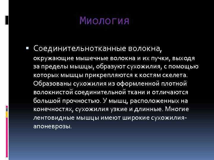    Миология  Соединительнотканные волокна,  окружающие мышечные волокна и их пучки,
