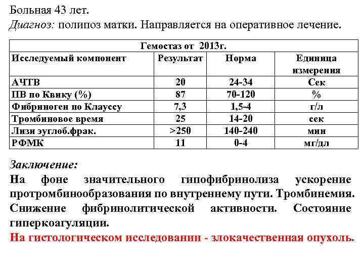 Больная 43 лет. Диагноз: полипоз матки. Направляется на оперативное лечение. Больная 43 лет. Диагноз: полипоз матки. Направляется на оперативное лечение.