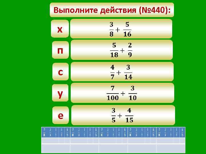Выполните действия (№ 440):   х  п   с  у