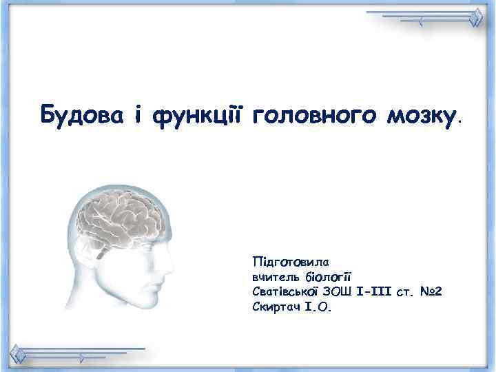 Будова і функції головного мозку.     Підготовила   вчитель біології