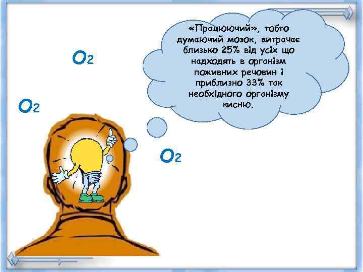    «Працюючий» , тобто  думаючий мозок, витрачає   близько 25%