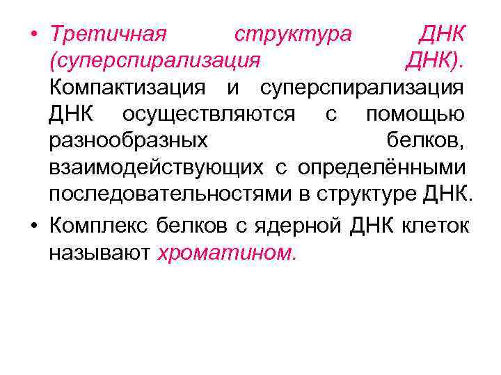  • Третичная  структура  ДНК  (суперспирализация   ДНК). Компактизация и