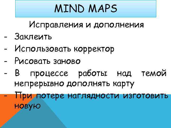   MIND MAPS  Исправления и дополнения -  Заклеить -  Использовать