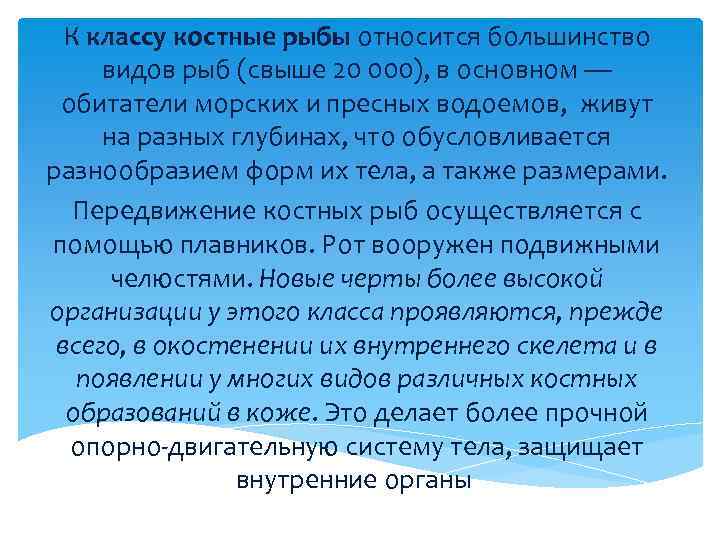 К классу костные рыбы относится большинство  видов рыб (свыше 20 000), в