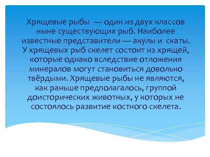  Хрящевые рыбы — один из двух классов ныне существующих рыб. Наиболее известные представители