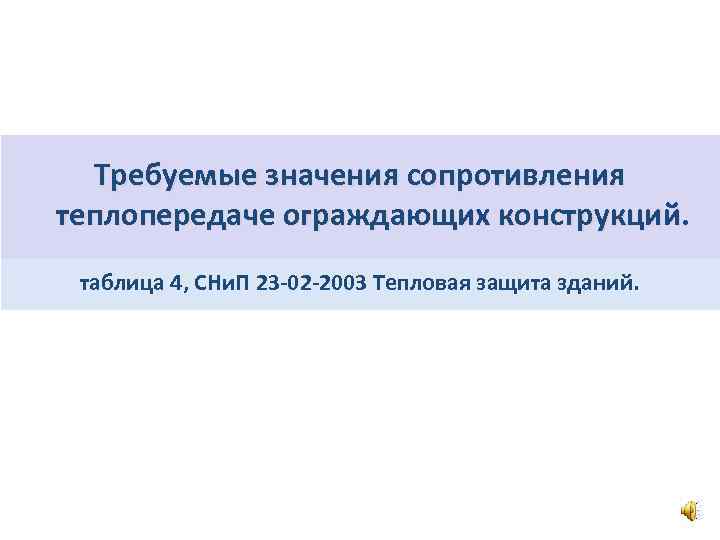  Требуемые значения сопротивления теплопередаче ограждающих конструкций.  таблица 4, СНи. П 23 -02