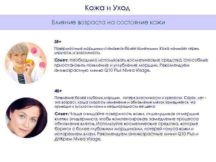     Кожа и Уход Влияние возраста на состояние кожи  35+