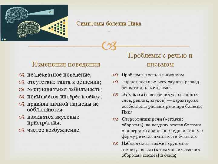     Симптомы болезни Пика       Проблемы