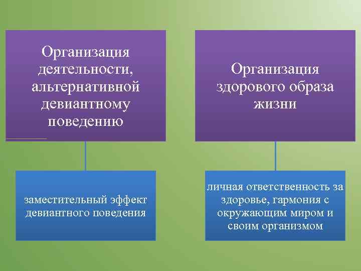  Организация  деятельности,   Организация альтернативной   здорового образа  девиантному