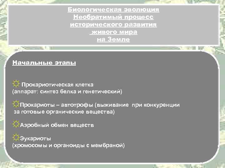     Биологическая эволюция     Необратимый процесс  