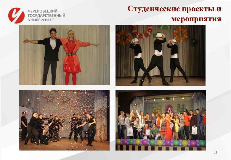Студенческие проекты и  мероприятия     15 
