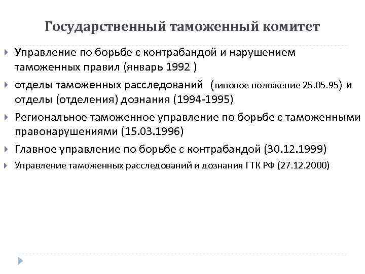Государственный таможенный комитет Управление по борьбе с контрабандой и нарушением таможенных правил (январь 1992