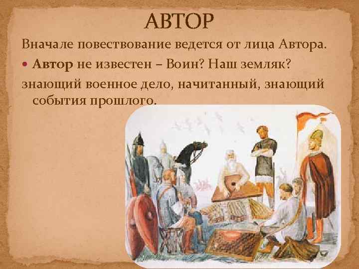 АВТОР Вначале повествование ведется от лица Автора. Автор не известен – Воин? Наш земляк?