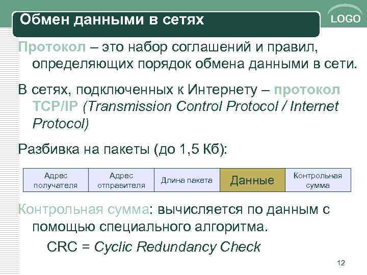 Обмен данными в сетях LOGO Протокол – это набор соглашений и правил, определяющих порядок