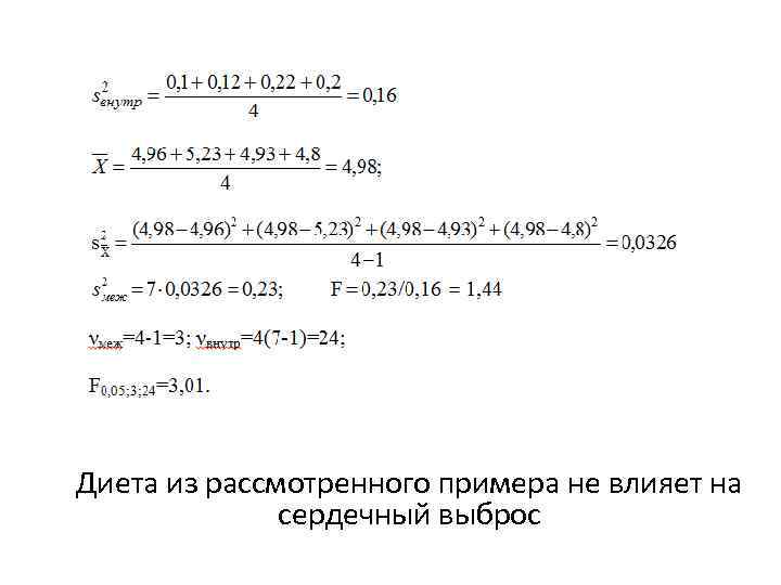 Диета из рассмотренного примера не влияет на сердечный выброс 