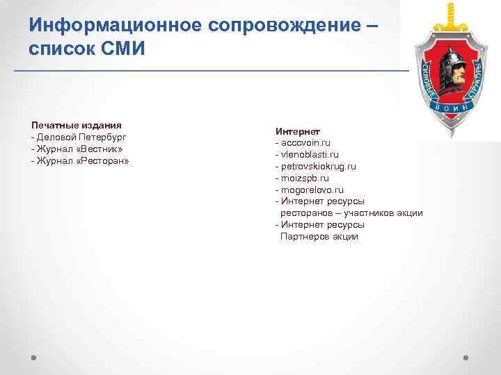 Информационное сопровождение – список СМИ Печатные издания - Деловой Петербург - Журнал «Вестник» -