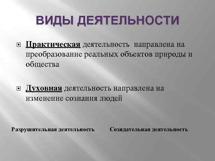 Духовная деятельность направлена на