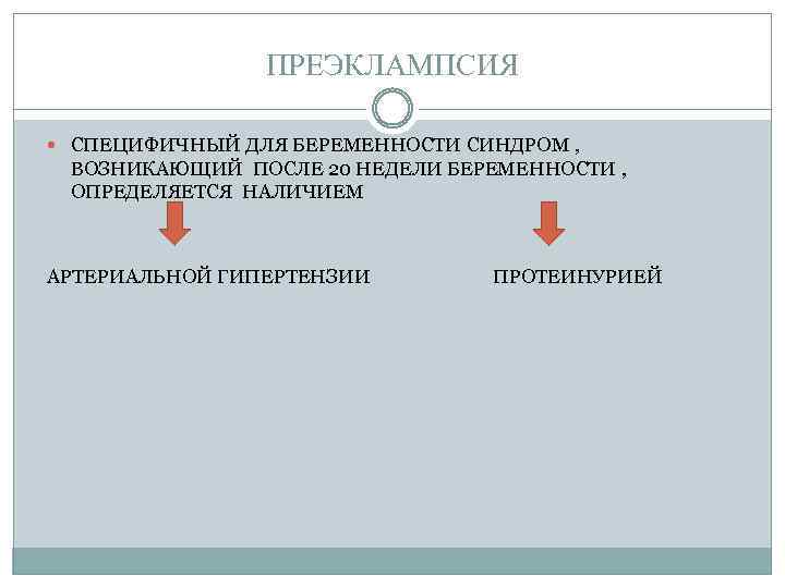 ПРЕЭКЛАМПСИЯ СПЕЦИФИЧНЫЙ ДЛЯ БЕРЕМЕННОСТИ СИНДРОМ , ВОЗНИКАЮЩИЙ ПОСЛЕ 20 НЕДЕЛИ БЕРЕМЕННОСТИ , ОПРЕДЕЛЯЕТСЯ НАЛИЧИЕМ