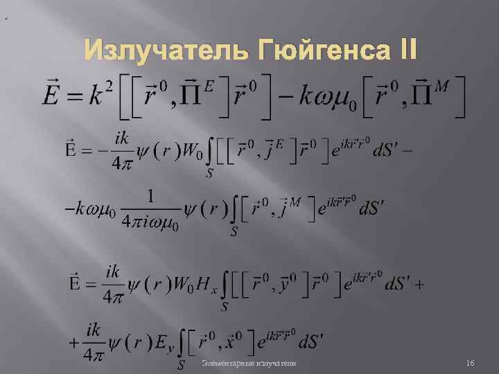 , Излучатель Гюйгенса II Элементарные излучатели 16 