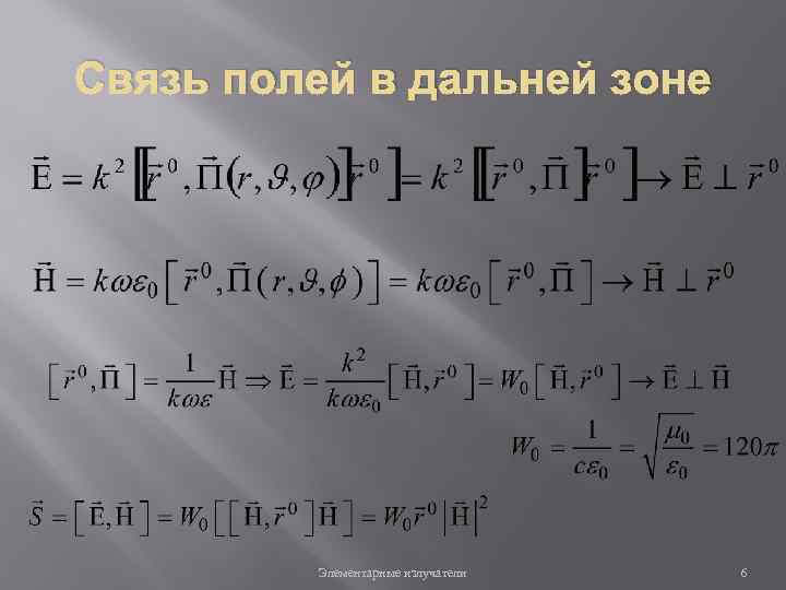 Связь полей в дальней зоне Элементарные излучатели 6 