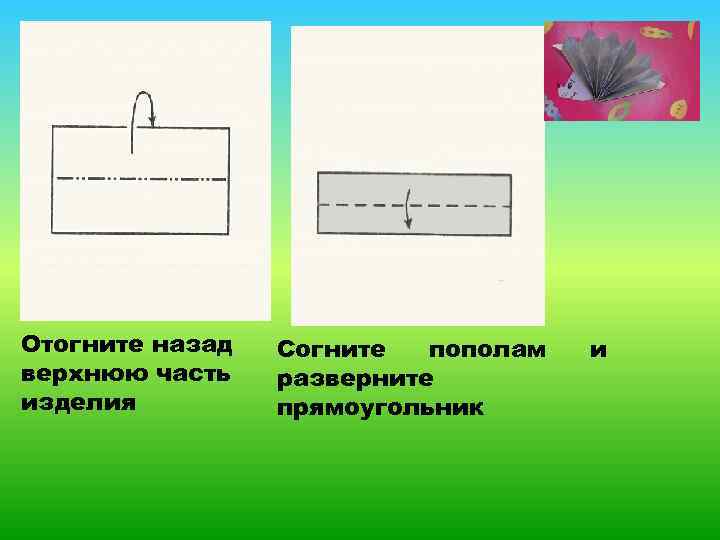 Отогните назад верхнюю часть изделия Согните пополам разверните прямоугольник и 