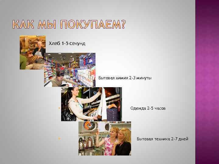 Хлеб 1 -5 секунд § § § Бытовая химия 2 -3 минуты Одежда 2