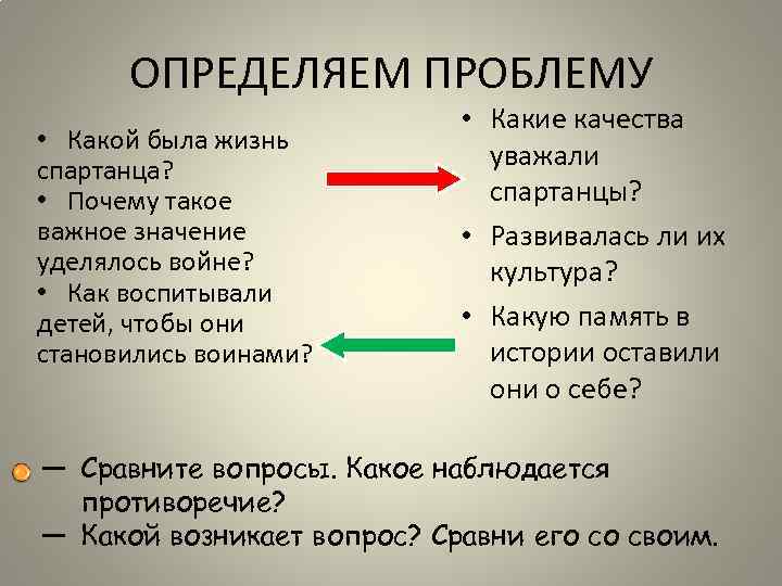 ОПРЕДЕЛЯЕМ ПРОБЛЕМУ • Какой была жизнь спартанца? • Почему такое важное значение уделялось войне?