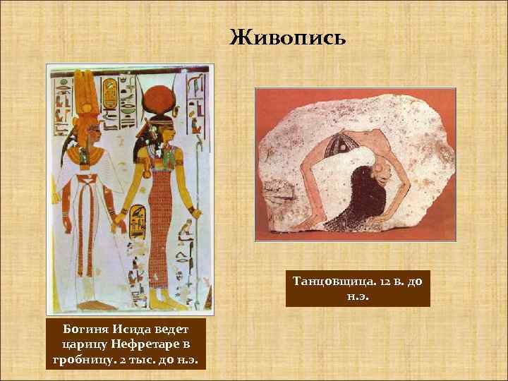 Живопись Танцовщица. 12 в. до н. э. Богиня Исида ведет царицу Нефретаре в гробницу.