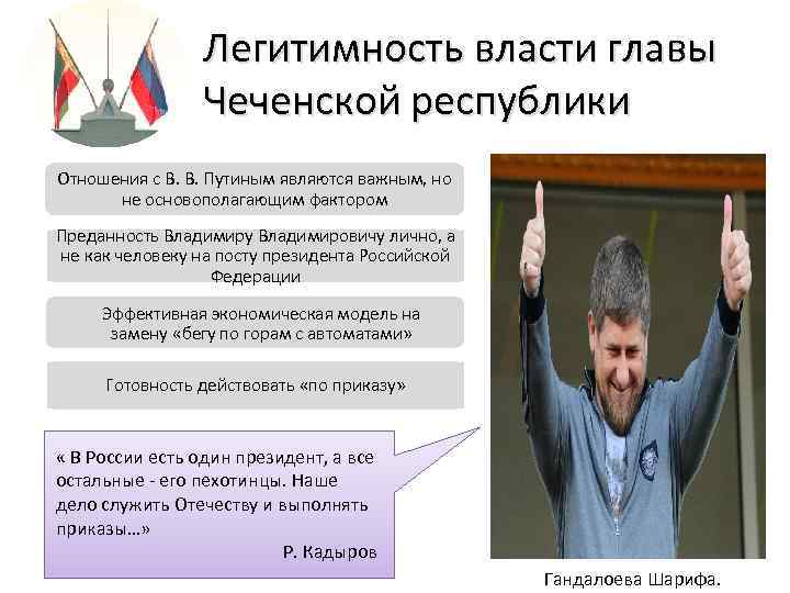 Легитимность власти главы Чеченской республики Отношения с В. В. Путиным являются важным, но не