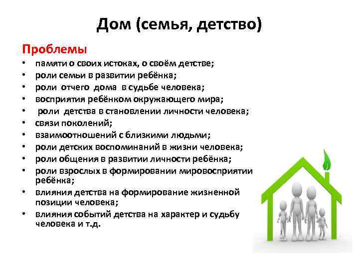 Дом (семья, детство) Проблемы памяти о своих истоках, о своём детстве; роли семьи в