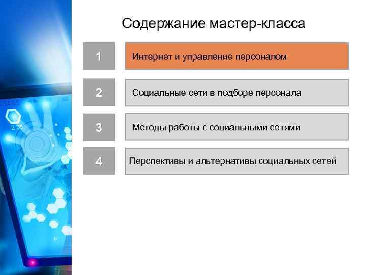 Содержание мастер-класса 1 Интернет и управление персоналом 2 Социальные сети в подборе персонала 3