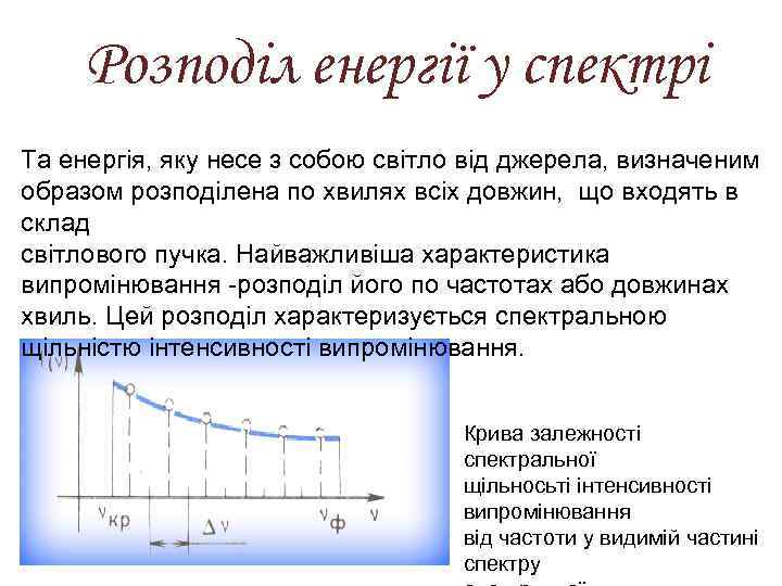 Розподіл енергії у спектрі Та енергія, яку несе з собою світло від джерела, визначеним