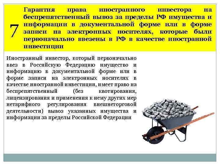 7 Гарантия права иностранного инвестора на беспрепятственный вывоз за пределы РФ имущества и информации
