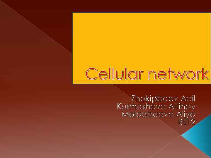 Cellular network Zhakipbaev Adil Kurmasheva Altinay Moldabaeva Aliya RET 2 