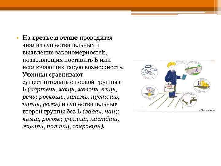  • На третьем этапе проводится анализ существительных и выявление закономерностей, позволяющих поставить Ь