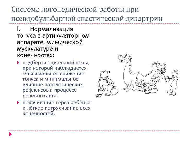 Система логопедической работы при псевдобульбарной спастической дизартрии I. Нормализация тонуса в артикуляторном аппарате, мимической