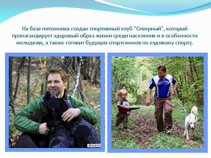 На базе питомника создан спортивный клуб "Северный", который пропагандирует здоровый образ жизни среди населения