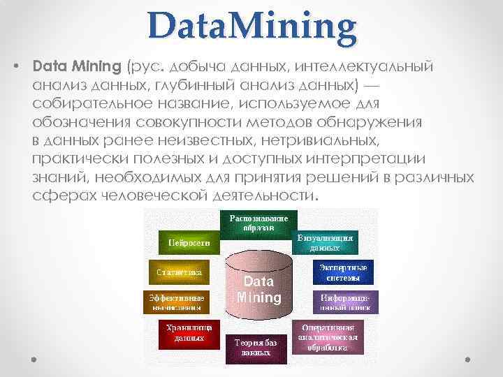 Data. Mining • Data Mining (рус. добыча данных, интеллектуальный анализ данных, глубинный анализ данных)