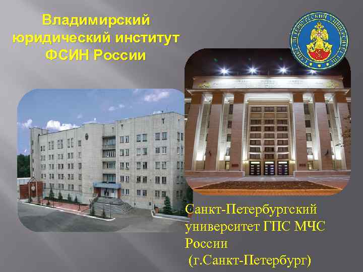 Владимирский юридический институт ФСИН России Санкт Петербургский университет ГПС МЧС России (г. Санкт Петербург)
